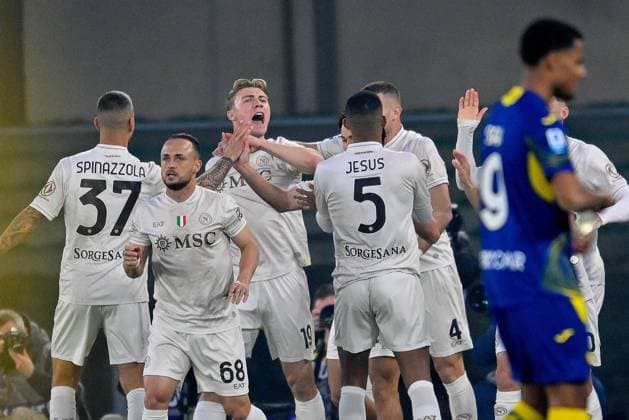 Foto IPP Maurilio Boldrini Verona 28.02.26 Calcio Campionato di Serie A 2025 2026 Hellas Verona - Napoli nella foto Rasmus Hojlund festeggia il gol Italy Photo Press Worldwide Copyright italy ITALY  Copyright: xR4924_italyphotopressx