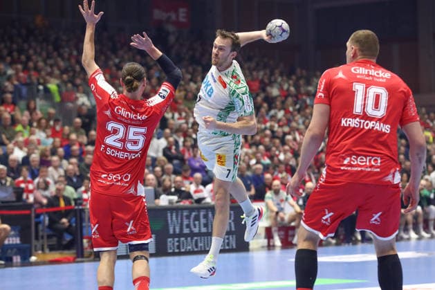 28 02 2026, xtgx, Handball, Daikin HBL, MT Melsungen SC Magdeburg v l Felix Claar Magdeburg, 7 wirft Tor, Torschuetze, erzielt Tor, Treffer, scores the goal Kassel