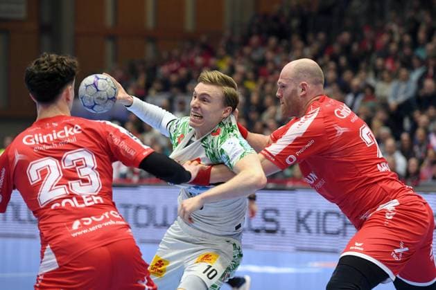 Gisli Thorgeir Kristjansson SC Magdeburg 10 on the ball , Mart Soler MT Melsungen 23 , Arnar Freyr Arnarsson MT Melsungen 21 R , GER, MT Melsungen SC Magdeburg, Handball, 1 Bundesliga, Matchday 23, Season 2025 2026, 28 02 2026, GER, MT Melsungen SC Magdeburg, Handball, 1 Bundesliga, Matchday 23, Season 2025 2026, 28 02 2026 Kassel Copyright: xEibner-Pressefotox xRolandxSippelx EP_RSL