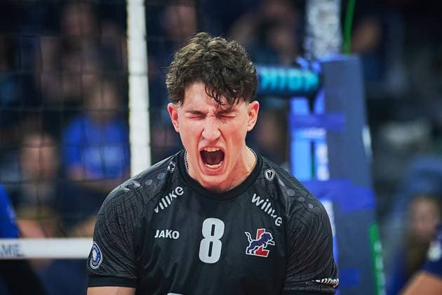 Cole Young 8 SVG Lüneburg cheers Zoi DVV Mens Cup Final 2026 Copyright: xspeedshotx