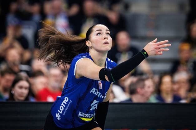 28 02 2026, SAP Arena, Mannheim Volleyball, DVV Cup Final, VfB Suhl LOTTO Thüringen Thueringen vs Allianz MTV Stuttgart Mikala Mogensen 16 Stuttgart