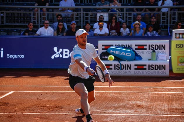 Chile Open 2026 ATP, Tennis Herren 250) On February 28, 2026, in Santiago de Chile, Chile, Germany s Yannick Hanfmann returns a shot during his singles semifinal match against Argentina s Francisco Cerundolo at the Chile Open 2026 (ATP 250) held at Court Central of San Carlos de Apoquindo. Santiago Chile  Copyright: xReinaldoxUbillax originalFilename:ubilla-notitle260228_npRm9.jpg