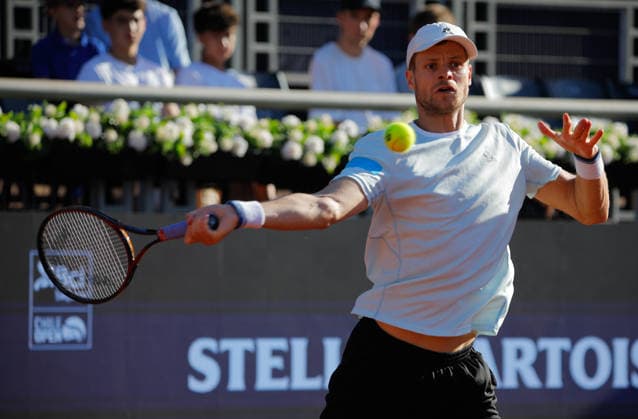 Chile Open 2026 ATP, Tennis Herren 250) On February 28, 2026, in Santiago de Chile, Chile, Germany s Yannick Hanfmann returns a shot during his singles semifinal match against Argentina s Francisco Cerundolo at the Chile Open 2026 (ATP 250) held at Court Central of San Carlos de Apoquindo. Santiago Chile  Copyright: xReinaldoxUbillax originalFilename:ubilla-notitle260228_npyNR.jpg