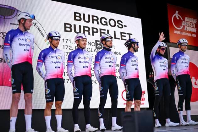 Kuurne Brussel Kuurne 2026 Cycling Race KUURNE, BELGIUM - MARCH 01 : Team Burgos Burpellet BH on stage before the start of the race during the 78th edition of Kuurne Brussel Kuurne an UCI ProSeries 1.Pro one day cycling road race for Men Elite of 194 km with start in Kortrijk and finish in Kuurne on March 1, 2026 in Kuurne, Belgium, 01 03 2026 ( Motordriver Kenny Verfaillie - Kuurne Belgium  Copyright: xNicoxVereeckenx