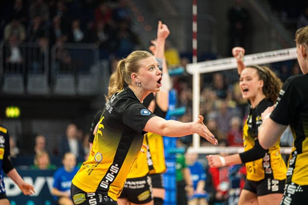 Volleyball I Women I Season 2025 2026 I Zoi DVV Cup Final I VfB Suhl LOTTO Thüringen Allianz MTV Stuttgart I 28 02 2026 Jubilation joy Svea Naujack VfB Suhl LOTTO Thüringen, 1 Copyright: xLobeca Björn-OlexKehmx