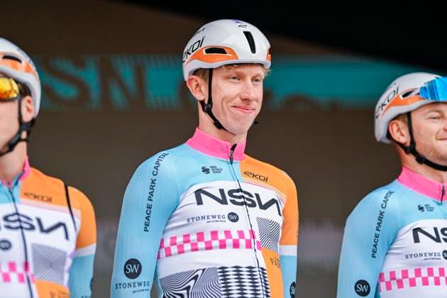 Kuurne Brussel Kuurne 2026 Cycling Race KUURNE, BELGIUM - MARCH 01 : Askey Lewis (GBR) of NSN Cycling Team on stage before the start of the race during the 78th edition of Kuurne Brussel Kuurne an UCI ProSeries 1.Pro one day cycling road race for Men Elite of 194 km with start in Kortrijk and finish in Kuurne on March 1, 2026 in Kuurne, Belgium, 01 03 2026 ( Motordriver Kenny Verfaillie - Kuurne Belgium  Copyright: xNicoxVereeckenx