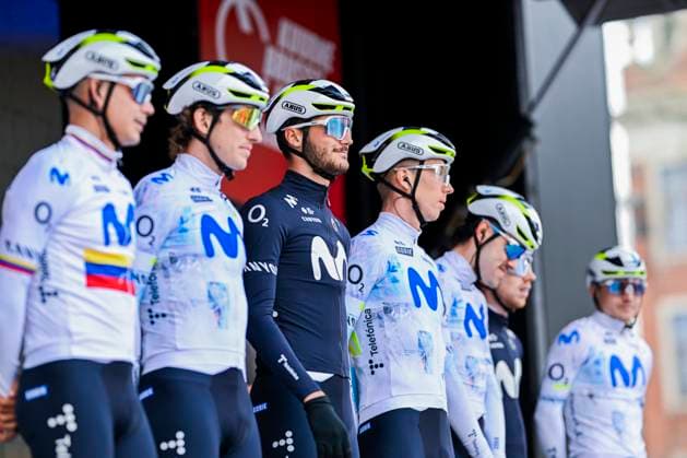 Kuurne Brussel Kuurne 2026 Cycling Race KUURNE, BELGIUM - MARCH 01 : Moro Manlio (ITA) of Movistar Team on stage before the start of the race during the 78th edition of Kuurne Brussel Kuurne an UCI ProSeries 1.Pro one day cycling road race for Men Elite of 194 km with start in Kortrijk and finish in Kuurne on March 1, 2026 in Kuurne, Belgium, 01 03 2026 ( Motordriver Kenny Verfaillie - Kuurne Belgium  Copyright: xNicoxVereeckenx