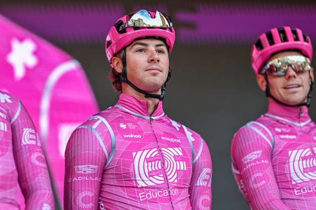 Kuurne Brussel Kuurne 2026 Cycling Race KUURNE, BELGIUM - MARCH 01 : Hobbs Noah (GBR) of EF Education EasyPost on stage before the start of the race during the 78th edition of Kuurne Brussel Kuurne an UCI ProSeries 1.Pro one day cycling road race for Men Elite of 194 km with start in Kortrijk and finish in Kuurne on March 1, 2026 in Kuurne, Belgium, 01 03 2026 ( Motordriver Kenny Verfaillie - Kuurne Belgium  Copyright: xNicoxVereeckenx