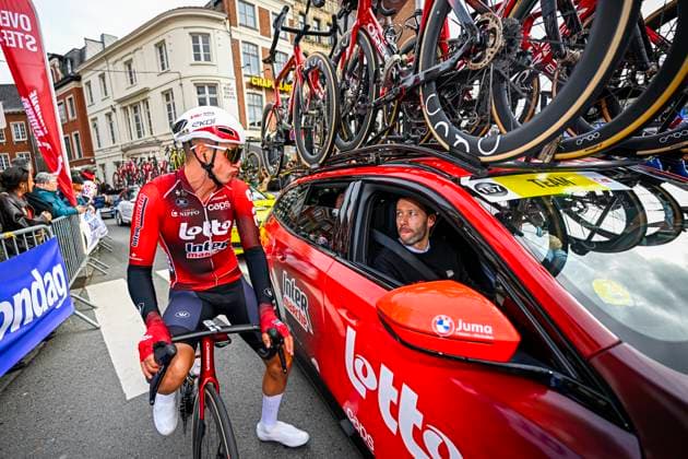 Kuurne Brussel Kuurne 2026 Cycling Race KUURNE, BELGIUM - MARCH 01 : De Schuyteneer Steffen (BEL) of Lotto Intermarche before the start of the race during the 78th edition of Kuurne Brussel Kuurne an UCI ProSeries 1.Pro one day cycling road race for Men Elite of 194km with start in Kortrijk and finish in Kuurne on March 1, 2026 in Kuurne, Belgium, 01 03 2026 ( Motordriver Kenny Verfaillie - Kuurne Belgium  Copyright: xTomasxSiskx