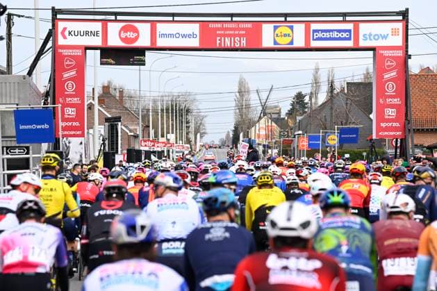 Kuurne Brussel Kuurne 2026 Cycling Race KUURNE, BELGIUM - MARCH 01 : Illustration picture of the start of the race during the 78th edition of Kuurne Brussel Kuurne an UCI ProSeries 1.Pro one day cycling road race for Men Elite of 194km with start in Kortrijk and finish in Kuurne on March 1, 2026 in Kuurne, Belgium, 01 03 2026 ( Motordriver Kenny Verfaillie - Kuurne Belgium  Copyright: xTomasxSiskx