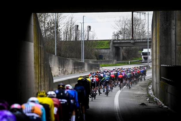 Kuurne Brussel Kuurne 2026 Cycling Race KUURNE, BELGIUM - MARCH 01 : Illustration picture of the peloton during the 78th edition of Kuurne Brussel Kuurne an UCI ProSeries 1.Pro one day cycling road race for Men Elite of 194km with start in Kortrijk and finish in Kuurne on March 1, 2026 in Kuurne, Belgium, 01 03 2026 ( Motordriver Kenny Verfaillie - Kuurne Belgium  Copyright: xTomasxSiskx