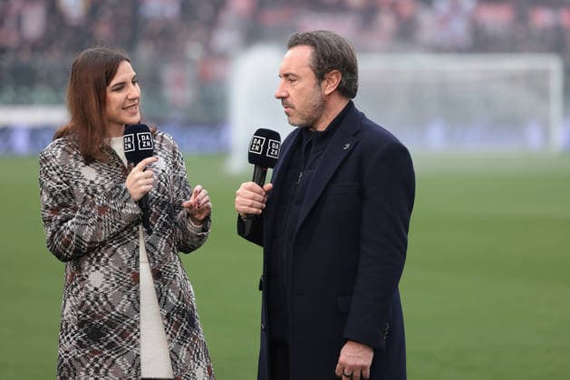 1st March 2026; Stadio Giovanni Zini, Cremona, Lombardy, Italy, Serie A Football, Cremonese versus AC Milan; DAZN Sports pundit Federica Ziile and Cristian Brocchi  EmanuelexPennacchio
