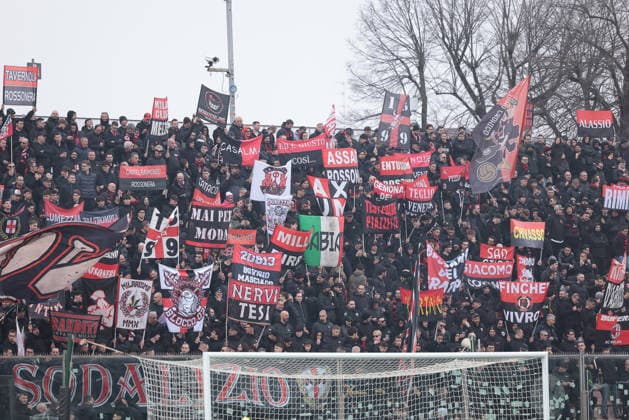 1st March 2026; Stadio Giovanni Zini, Cremona, Lombardy, Italy, Serie A Football, Cremonese versus AC Milan; AC Milan s fans wave a flag before kick-off  EmanuelexPennacchio