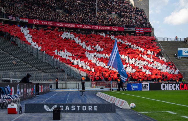 Soccer, Men, Season 2025 2026, 2 Bundesliga 24 Matchday , Hertha BSC 1 FC Nürnberg, Fans of Nürnberg with choreography in the guest block, 01 03 2026, Copyright: xSebastianxRäppold MatthiasxKochx