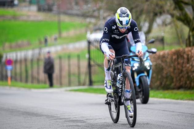 Kuurne Brussel Kuurne 2026 Cycling Race KUURNE, BELGIUM - MARCH 01 : Adria Roger (ESP) of Movistar Team in the escape pack during the 78th edition of Kuurne Brussel Kuurne an UCI ProSeries 1.Pro one day cycling road race for Men Elite of 194km with start in Kortrijk and finish in Kuurne on March 1, 2026 in Kuurne, Belgium, 01 03 2026 ( Motordriver Kenny Verfaillie - Kuurne Belgium  Copyright: xTomasxSiskx