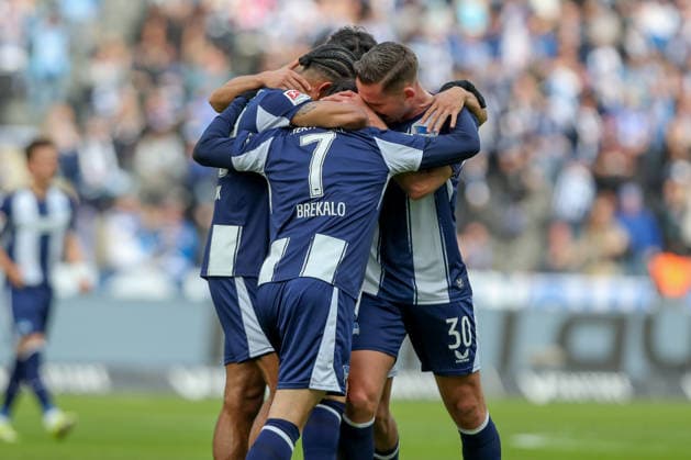01 03 2026, xtgx, Fußball 2 Bundesliga Hertha BSC Berlin 1 FC Nuernberg emspor, v l jubilation after the 1 0 by Josip Brekalo Hertha, 7 DFL DFB REGULATIONS PROHIBIT ANY USE OF PHOTOGRAPHS as IMAGE SEQUENCES and or QUASI VIDEO Berlin