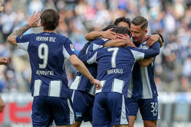 01 03 2026, xtgx, Fußball 2 Bundesliga Hertha BSC Berlin 1 FC Nuernberg emspor, v l jubilation after the 1 0 by Josip Brekalo Hertha, 7 DFL DFB REGULATIONS PROHIBIT ANY USE OF PHOTOGRAPHS as IMAGE SEQUENCES and or QUASI VIDEO Berlin