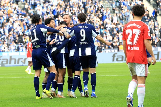 DEU, DFL, 2 FBL, Hertha BSC vs 1 FC Nuernberg, 01 03 2026, Berliner Olympiastadion, Berlin, DEU, DFL, 2 FBL, Hertha BSC vs 1 FC Nuernberg, im Bild 1 0 durch Josip Brekalo Hertha BSC Berlin 7 , Hertha Spielerkreis DFL regulations prohibit any use of Photographs as image sequences and or quasi video nordphotoxGmbHx xEngler nph00076
