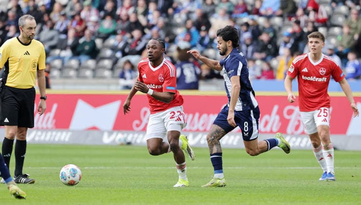 Mohamed Ali Zoma, Kevin Sessa duel Match scene Action Sport Football Soccer DFL 2 Bundesliga Men 24 Matchday Season 2025 2026 01 03 2026 Hertha BSC Berlin vs 1 FC Nürnberg FCN DFL regulations prohibit any use of photographs as image sequences and or quasi video
