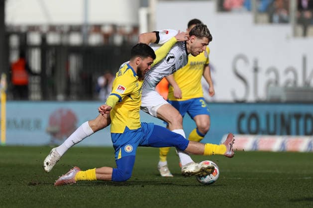 Braunschweig vs Münster, 2 BL Braunschweig, 01 03 2026, Football, Men, 2 BL, Season 2025 2026, Eintracht Braunschweig vs SC Preußen Münster Mehmet Can Aydin Eintracht Braunschweig , Imad Rondic Münster DFL DFB REGULATIONS PROHIBIT ANY USE OF PHOTOGRAPHS as IMAGE SEQUENCES and or QUASI VIDEO Stadion an der Hamburger Straße Niedersachsen Germany