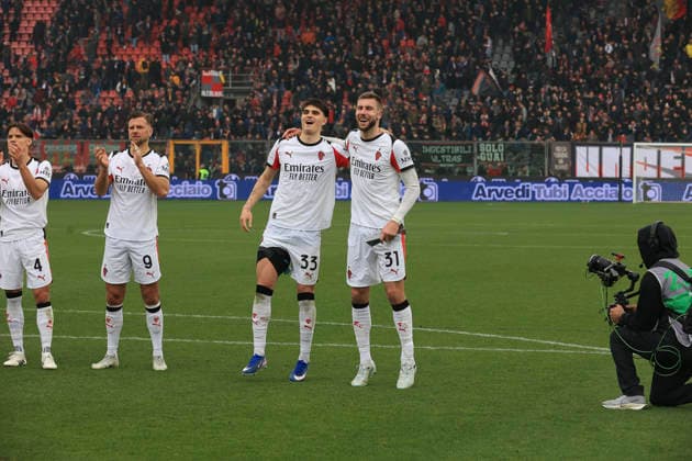 March 1, 2026, Cremona, ITALY: AC Milan s Davide Bartesaghi and AC Milan s Strahinja Pavlovic celebrate the victory at the end of the italian soccer,Serie A match between US Cremonese vs AC Milan on March 01, 2026 at the Giovanni Zini stadium in Cremona, Italy. ANSA . Soccer: Serie A; Cremonese Vs Milan  - ZUMAa110 20260301_zaf_a110_164 Copyright: xDavidexCasentinix