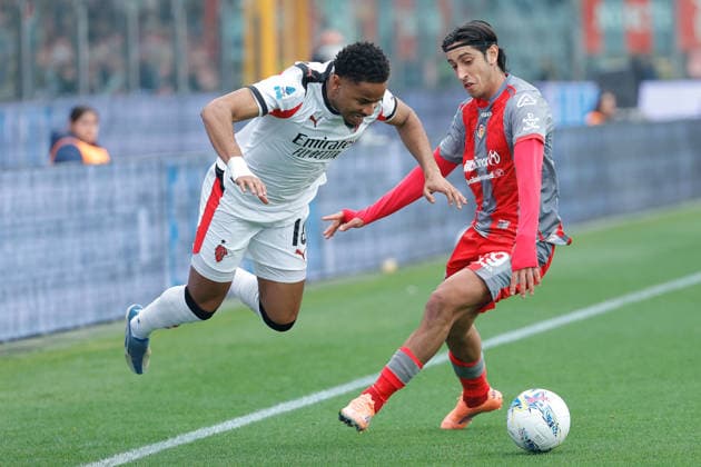 1st March 2026; Stadio Giovanni Zini, Cremona, Lombardy, Italy, Serie A Football, Cremonese versus AC Milan; Christopher Nkunku of AC Milan under pressure from Youssef Maleh of US Cremonese  EmanuelexPennacchio Content restricted for UK based newspaper