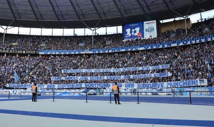 Poster, banner of the Hertha fans Sport Soccer Football DFL 2 Bundesliga Men 24 Matchday Season 2025 2026 01 03 2026 Hertha BSC Berlin vs 1 FC Nürnberg FCN DFL regulations prohibit any use of photographs as image sequences and or quasi video