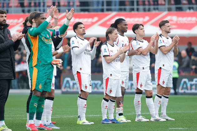 1st March 2026; Stadio Giovanni Zini, Cremona, Lombardy, Italy, Serie A Football, Cremonese versus AC Milan; AC Milan s players celebrate their victory at the end of the match  EmanuelexPennacchio Content restricted for UK based newspaper