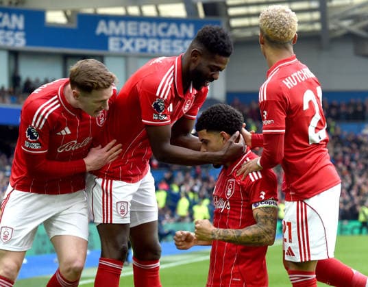 Morgan Gibbs-White of Nottingham Forest celebrates after his equaliser during the Premier League match between Brighton and Hove Albion and Nottingham Forest at the American Express Stadium, Brighton UK - Sunday 1st March 2026 Brighton v Nottingham Forest Premier League Football, Amex Stadium, Sussex, UK - 01 Mar 2026Brighton Amex Stadium Sussex United Kingdom Editorial use only. No merchandising. For Football images FA and Premier League restrictions apply inc. no internet mobile usage without FAPL license - for details contact Football Dataco  Copyright: xLizxFinlayson TPI Shutterstockx 16718466x