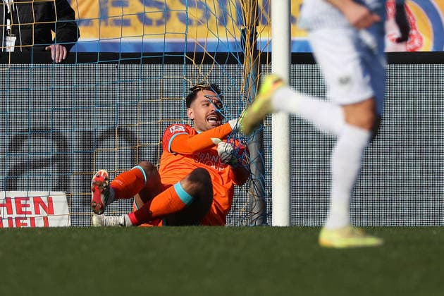 Braunschweig vs Münster, 2 BL Braunschweig, 01 03 2026, Football, Men, 2 BL, Season 2025 2026, Eintracht Braunschweig vs SC Preußen Münster Goalkeeper Elhan Kastrati Eintracht Braunschweig after the goal for 1 2 DFL DFB REGULATIONS PROHIBIT ANY USE OF PHOTOGRAPHS as IMAGE SEQUENCES and or QUASI VIDEO Stadion an der Hamburger Straße Niedersachsen Germany
