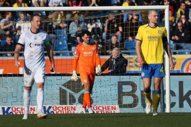 Braunschweig vs Münster, 2 BL Braunschweig, 01 03 2026, Football, Men, 2 BL, Season 2025 2026, Eintracht Braunschweig vs SC Preußen Münster Goalkeeper Elhan Kastrati Eintracht Braunschweig after the goal for 1 2 DFL DFB REGULATIONS PROHIBIT ANY USE OF PHOTOGRAPHS as IMAGE SEQUENCES and or QUASI VIDEO Stadion an der Hamburger Straße Niedersachsen Germany