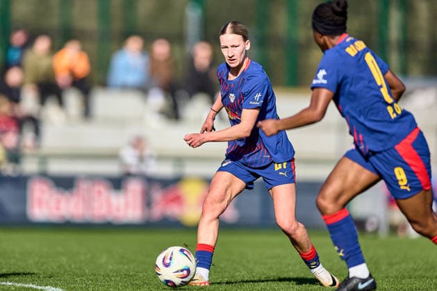 01 03 2026, GER, Womens soccer, Test match, 2025 2026, RB Leipzig FC Ingolstadt Marlene Müller 27, RB Leipzig , free pose, action, with ball Leipzig training center of the Red Bull Saxony Germany