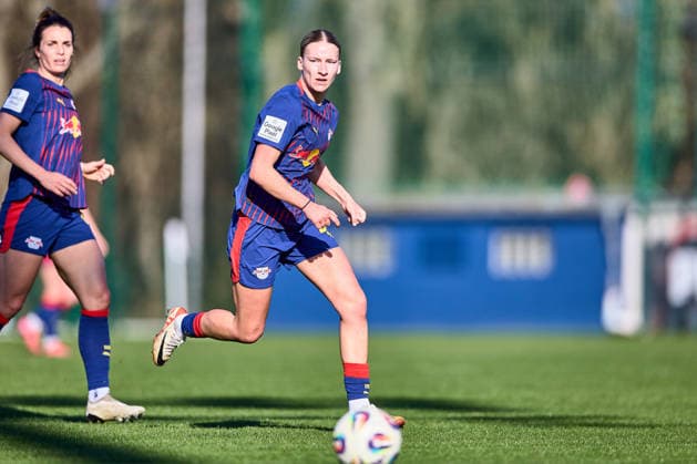01 03 2026, GER, womens soccer, test match, 2025 2026, RB Leipzig FC Ingolstadt Marlene Müller 27, RB Leipzig , action, with ball, focused view Leipzig training center of the Red Bull Saxony Germany