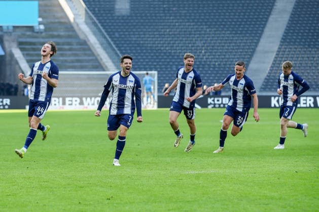 01 03 2026, xtgx, Soccer 2 Bundesliga Hertha BSC Berlin 1 FC Nuernberg emspor, v l jubilation after the 2 1 by Josip Brekalo Hertha, 7 DFL DFB REGULATIONS PROHIBIT ANY USE OF PHOTOGRAPHS as IMAGE SEQUENCES and or QUASI VIDEO Berlin