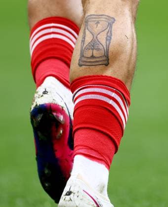 The tattoo of Morgan Gibbs-White of Nottingham Forest. Brighton and Hove Albion v Nottingham Forest, Premier League, Football, American Express Community Stadium, Brighton, UK - 01 Mar 2026Brighton American Express Community Stadi United Kingdom EDITORIAL USE ONLY No use with unauthorised audio, video, data, fixture lists, club league logos or live services. Online in-match use limited to 120 images, no video emulation. No use in betting, games or single club league player publications. Copyright: xJamesxMarsh Shutterstockx 16708839ay
