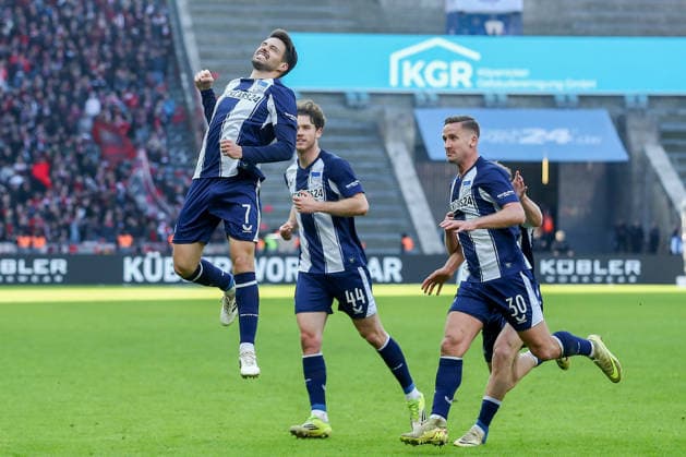 01 03 2026, xtgx, Soccer 2 Bundesliga Hertha BSC Berlin 1 FC Nuernberg emspor, v l jubilation after the 2 1 by Josip Brekalo Hertha, 7 DFL DFB REGULATIONS PROHIBIT ANY USE OF PHOTOGRAPHS as IMAGE SEQUENCES and or QUASI VIDEO Berlin