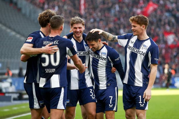 01 03 2026, xtgx, Soccer 2 Bundesliga Hertha BSC Berlin 1 FC Nuernberg emspor, v l jubilation after the 2 1 by Josip Brekalo Hertha, 7 DFL DFB REGULATIONS PROHIBIT ANY USE OF PHOTOGRAPHS as IMAGE SEQUENCES and or QUASI VIDEO Berlin