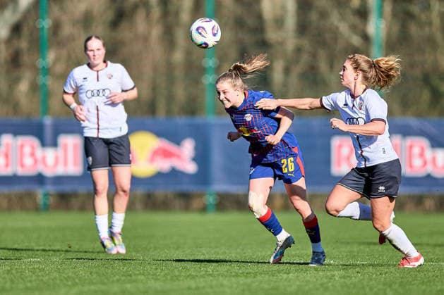 01 03 2026, GER, Womens soccer, Test match, 2025 2026, RB Leipzig FC Ingolstadt Luca Graf 26, RB Leipzig , Action, Header Leipzig Training Center of the Red Bull Saxony Germany