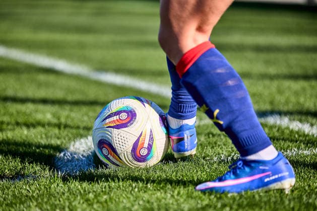 01 03 2026, GER, womens soccer, test match, 2025 2026, RB Leipzig FC Ingolstadt Detail, match ball, at a corner, Nike shoes Leipzig training center of the Red Bull Saxony Germany