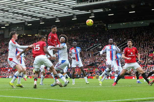 Casemiro of Manchester United, ManU heads a free kick just wide Manchester United v Crystal Palace, Premier League, Football, Old Trafford, Manchester, UK - 01 Mar 2026Manchester Old Trafford United Kingdom EDITORIAL USE ONLY No use with unauthorised audio, video, data, fixture lists, club league logos or live services. Online in-match use limited to 120 images, no video emulation. No use in betting, games or single club league player publications. Copyright: xPhilxOldham Shutterstockx 16708837ak