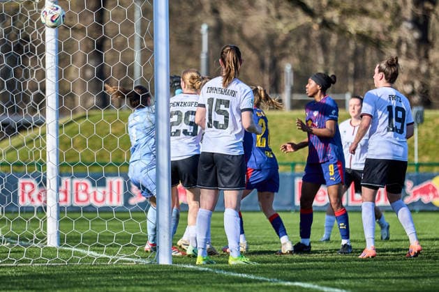 01 03 2026, GER, womens soccer, test match, 2025 2026, RB Leipzig FC Ingolstadt ball in goal, 1 1 equalizer Leipzig training center of the Red Bull Saxony Germany