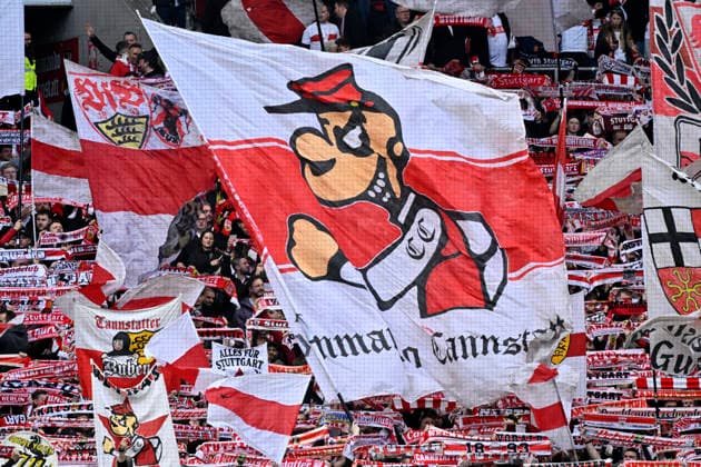 Fan block, fans, fan curve, flags, flags, atmosphere, atmospheric VfB Stuttgart Commando Cannstatt VfB Stuttgart vs VfL Wolfsburg WOB 01 03 2026 DFL REGULATIONS PROHIBIT ANY USE OF PHOTOGRAPHS AS IMAGE SEQUENCES AND OR QUASI VIDEO VfB Stuttgart vs VfL Wolfsburg WOB