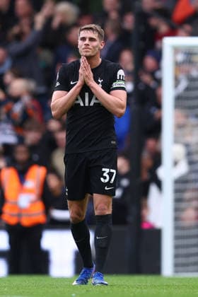 London, England, 1st March 2026. Micky van de Ven of Tottenham Hotspur looks dejected after Alex Iwobi of Fulham scores to make it 2-0 during the Fulham vs Tottenham Hotspur Premier League match at Craven Cottage, London. Picture credit should read: Paul Terry Sportimage EDITORIAL USE ONLY. No use with unauthorised audio, video, data, fixture lists, club league logos or live services. Online in-match use limited to 120 images, no video emulation. No use in betting, games or single club league player publications. SPI_038_PT_Fulham_Tottenham SPI-4567-0038