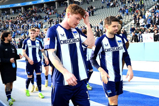 DEU, DFL, 2 FBL, Hertha BSC vs 1 FC Nuernberg, 01 03 2026, Berliner Olympiastadion, Berlin, DEU, DFL, 2 FBL, Hertha BSC vs 1 FC Nuernberg, im Bild Josip Brekalo Hertha BSC Berlin 7 , Sebastian Groenning Hertha BSC Berlin 17 DFL regulations prohibit any use of Photographs as image sequences and or quasi video nordphotoxGmbHx xEngler nph00076