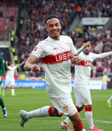 01 03 26 VfB Stuttgart VfL Wolfsburg Germany, Stuttgart, 01 03 2026, Football, Bundesliga, Season 2025 2026, VfB Stuttgart VfL Wolfsburg Jamie Leweling VfB Stuttgart Jubel Tor 2 0 Leweling