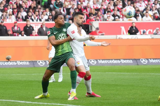 Bundesliga, Matchday 24, Season 2025 26, VfB Stuttgart VfL Wolfsburg Jeanuel Belocian VfL Wolfsburg , Deniz Undav VfB Stuttgart VfB Stuttgart VfL Wolfsburg Bundesliga, Matchday 24, Season 2025 26, VfB Stuttgart VfL Wolfsburg Germany, Stuttgart, MHP Arena, 01 03 2026 DFL DFB REGULATIONS PROHIBIT ANY USE OF PHOTOGRAPHS as IAMGE SEQUENCES and or QUASI VIDEO SP_GHR