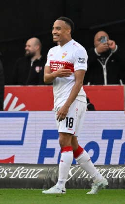 GOAL for 3 0 Jamie Leweling VfB Stuttgart 18 Goal celebration VfB Stuttgart vs VfL Wolfsburg WOB 01 03 2026 DFL REGULATIONS PROHIBIT ANY USE OF PHOTOGRAPHS AS IMAGE SEQUENCES AND OR QUASI VIDEO VfB Stuttgart vs VfL Wolfsburg WOB