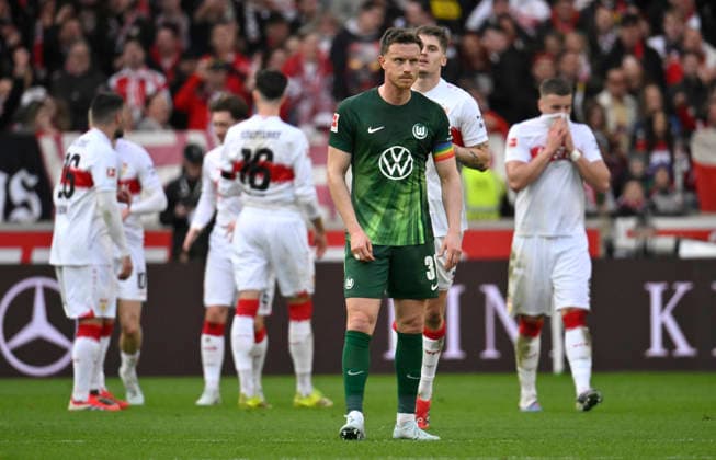 GOAL for 3 0 Jamie Leweling VfB Stuttgart 18 Goal celebration Yannick Gerhardt VfL Wolfsburg 31 disappointed VfB Stuttgart vs VfL Wolfsburg WOB 01 03 2026 DFL REGULATIONS PROHIBIT ANY USE OF PHOTOGRAPHS AS IMAGE SEQUENCES AND OR QUASI VIDEO VfB Stuttgart vs VfL Wolfsburg WOB