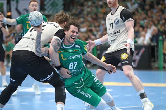 Handball DAIKIN HBL, SC DHfK Leipzig Bergischer HC 01 03 2026 Dean Bombac 67, SC DHfK Leipzig is brought down Handball, DAIKIN HBL, 1 Bundesliga, Season 2025 2026, Matchday 23 SC DHfK Leipzig vs Bergischer HC on 01 03 2026 at Quarterback Immobilien Arena Leipzig Copyright: xBEAUTIFULxSPORTS JanxKaeferx