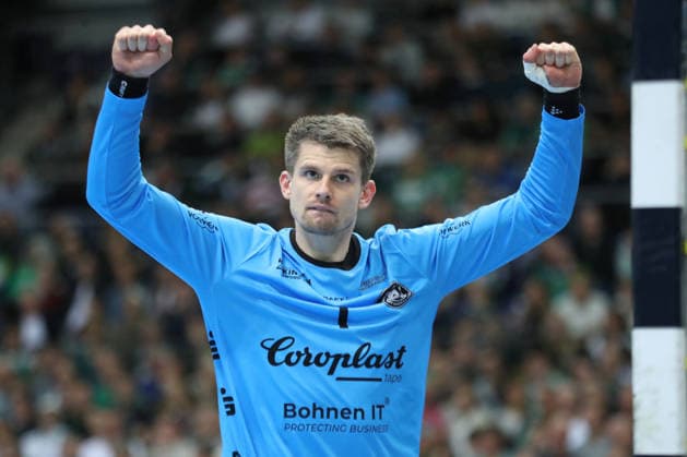 Handball DAIKIN HBL, SC DHfK Leipzig Bergischer HC 01 03 2026 Cheers and emotions for goalkeeper Christopher Rudeck 1, Bergischer HC Handball, DAIKIN HBL, 1 Bundesliga, Season 2025 2026, Matchday 23 SC DHfK Leipzig vs Bergischer HC on 01 03 2026 at the Quarterback Immobilien Arena Leipzig Copyright: xBEAUTIFULxSPORTS JanxKaeferx
